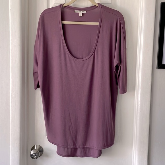 Express one eleven mauve high low hem open u neck super soft shirt tunic large - Picture 1 of 4